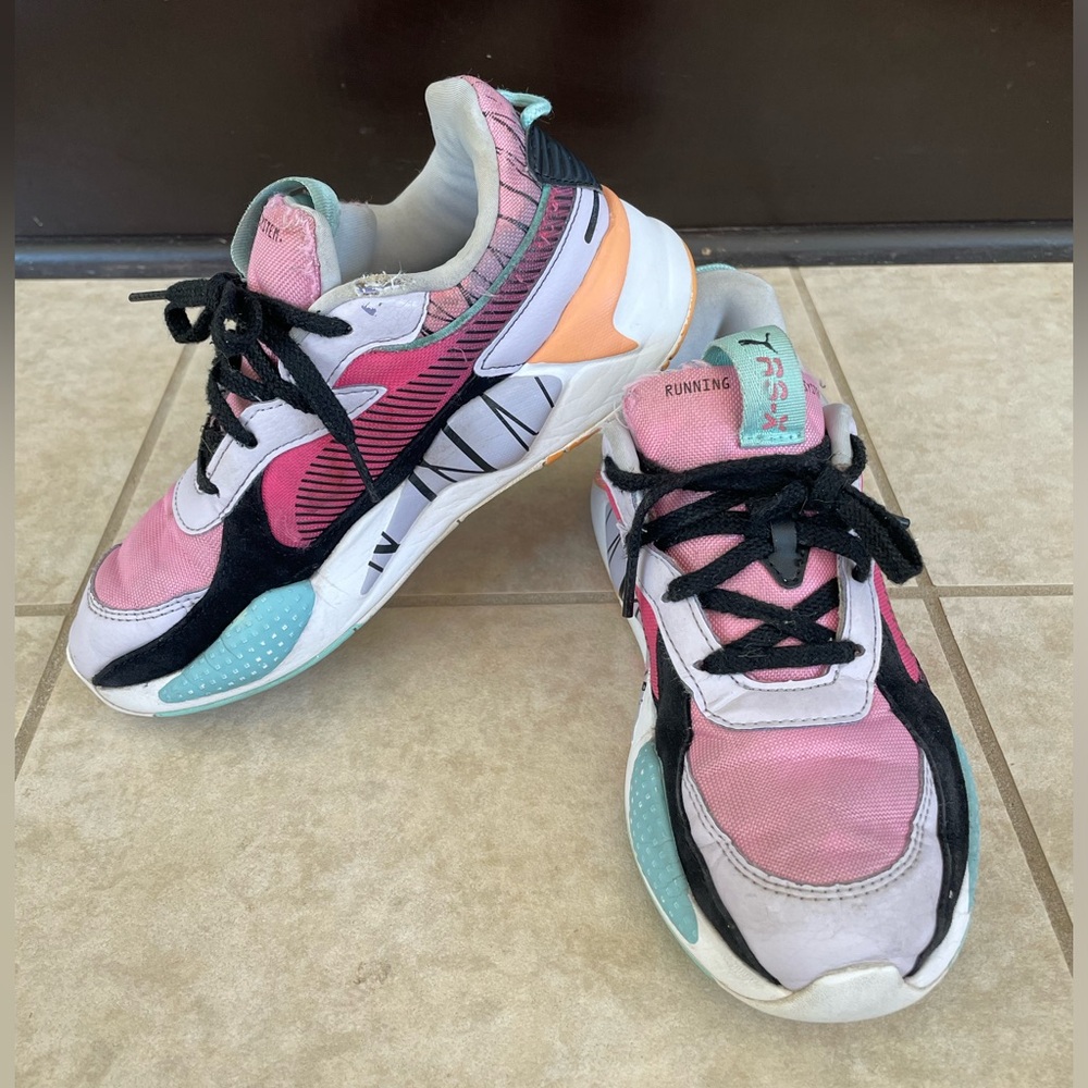 PUMA Girls RS-X Nail Glam Sneaker Pink and Black Multi-Color Kids Size 3